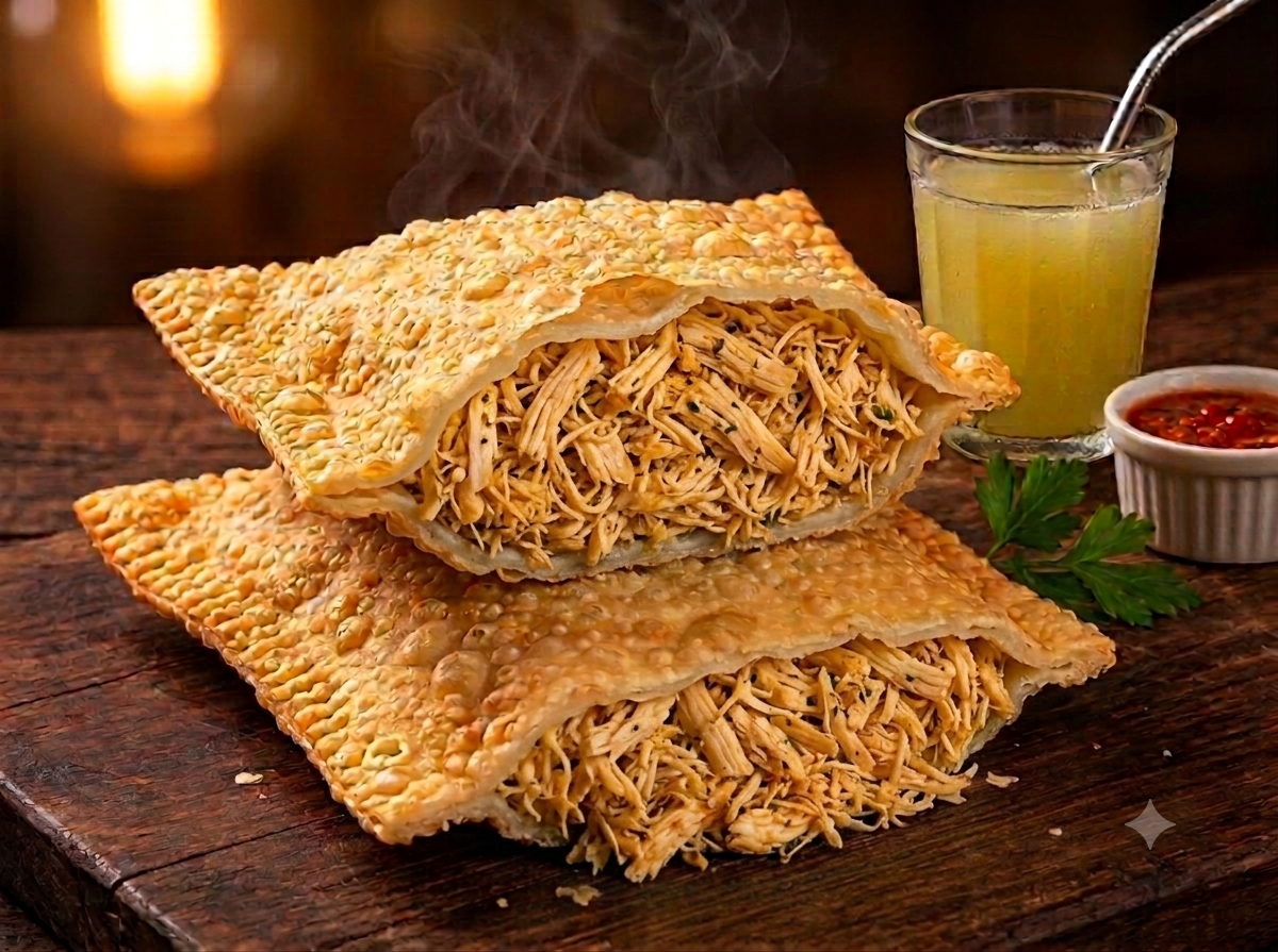 Imagem de pastel de frango utilizada no cardápio Almeida Lanches