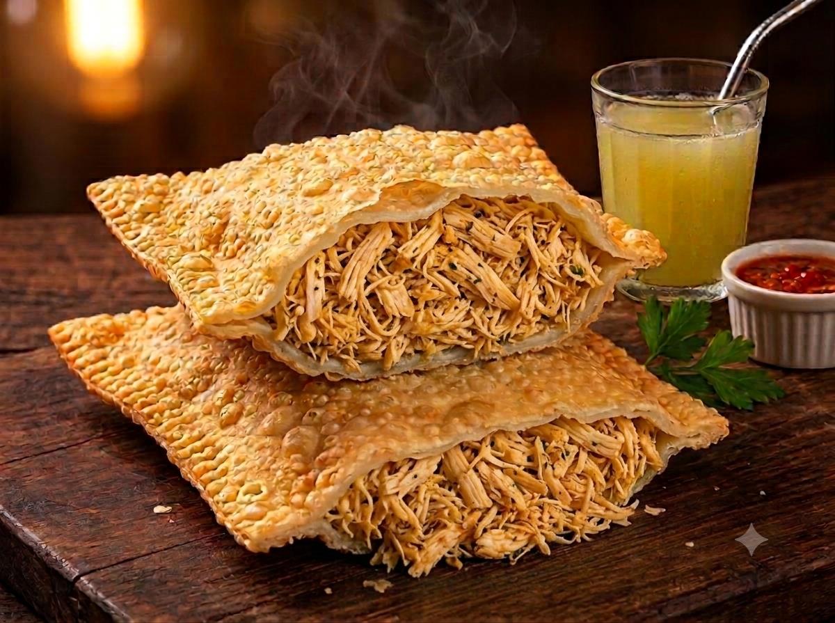 Imagem de pastel de frango utilizada no cardápio Almeida Lanches